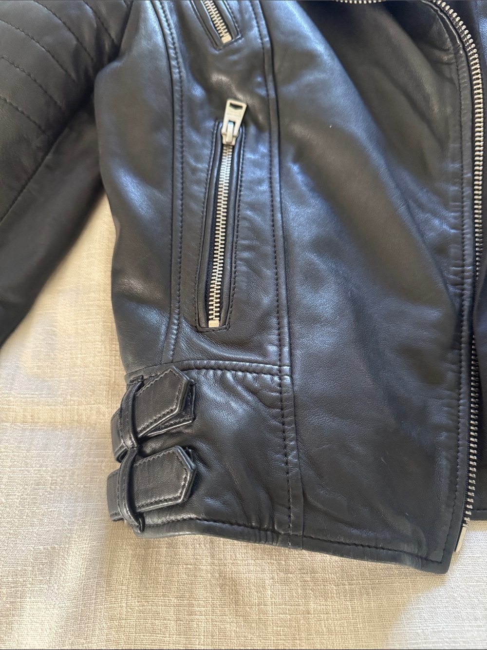 AllSaints Black Quilted Leather Moto Jacket - Picture 3 of 7